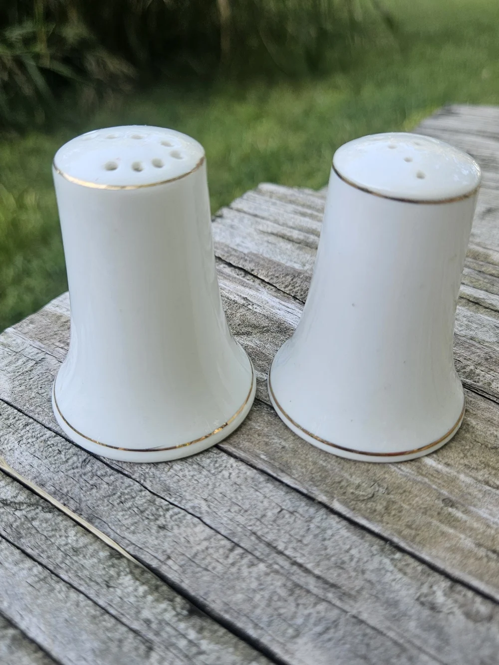 50th Golden Anniversary White and Gold Porcelain Salt and Pepper Shakers